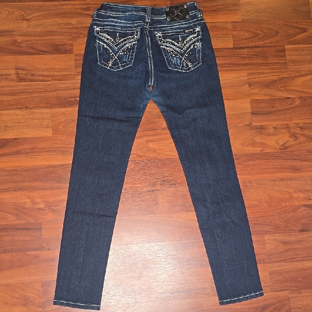 Miss Me Dark Blue Skinny Jeans with Embellished Pockets